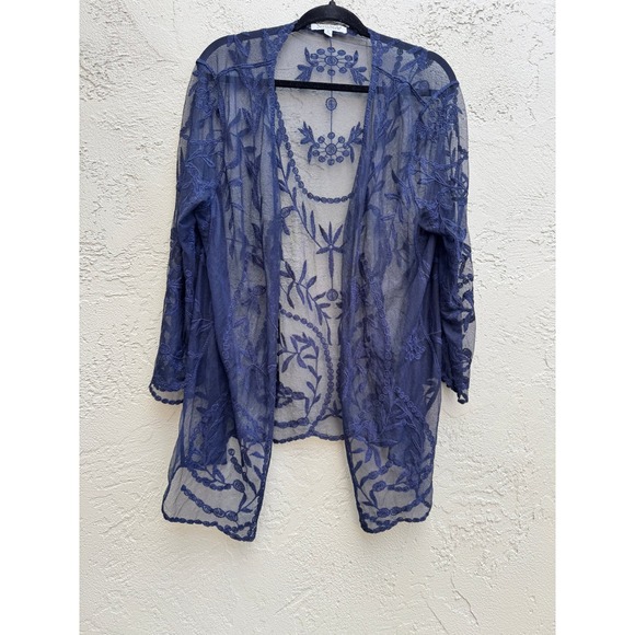 Floral Embroidered Sheer Lace Cardigan Kimono Duster Top - Picture 8 of 8